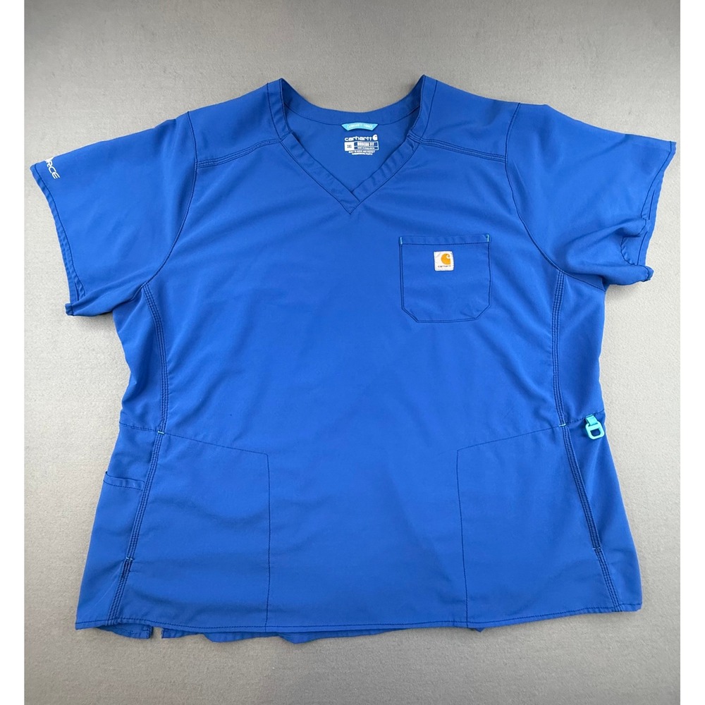Carhartt Scrub Top Womens 3XL Blue Force Modern Fit V-Neck Pocket Workwear